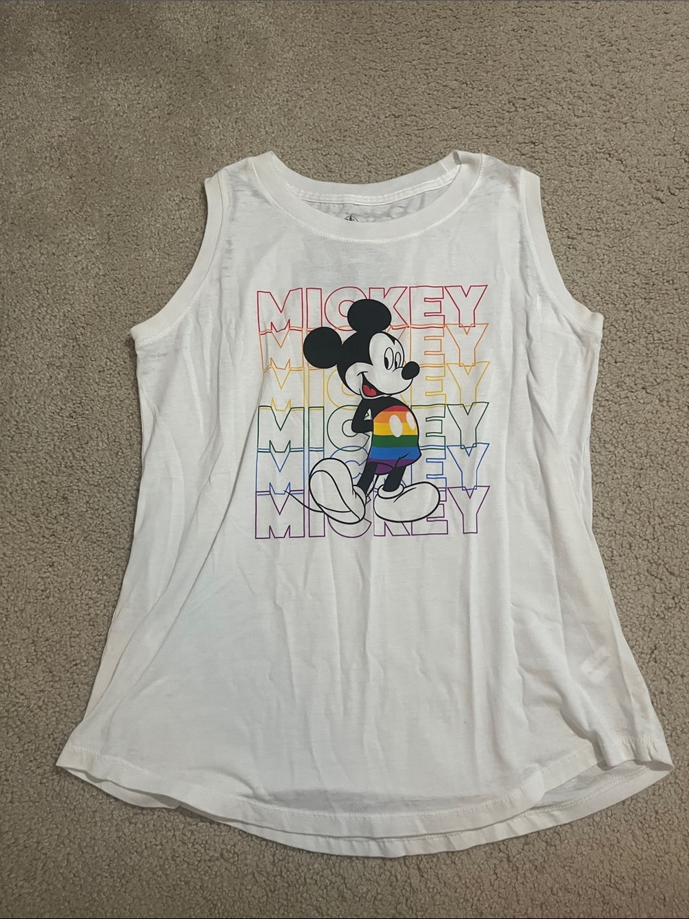 Disney White Tank with Rainbow Mickey Graphic